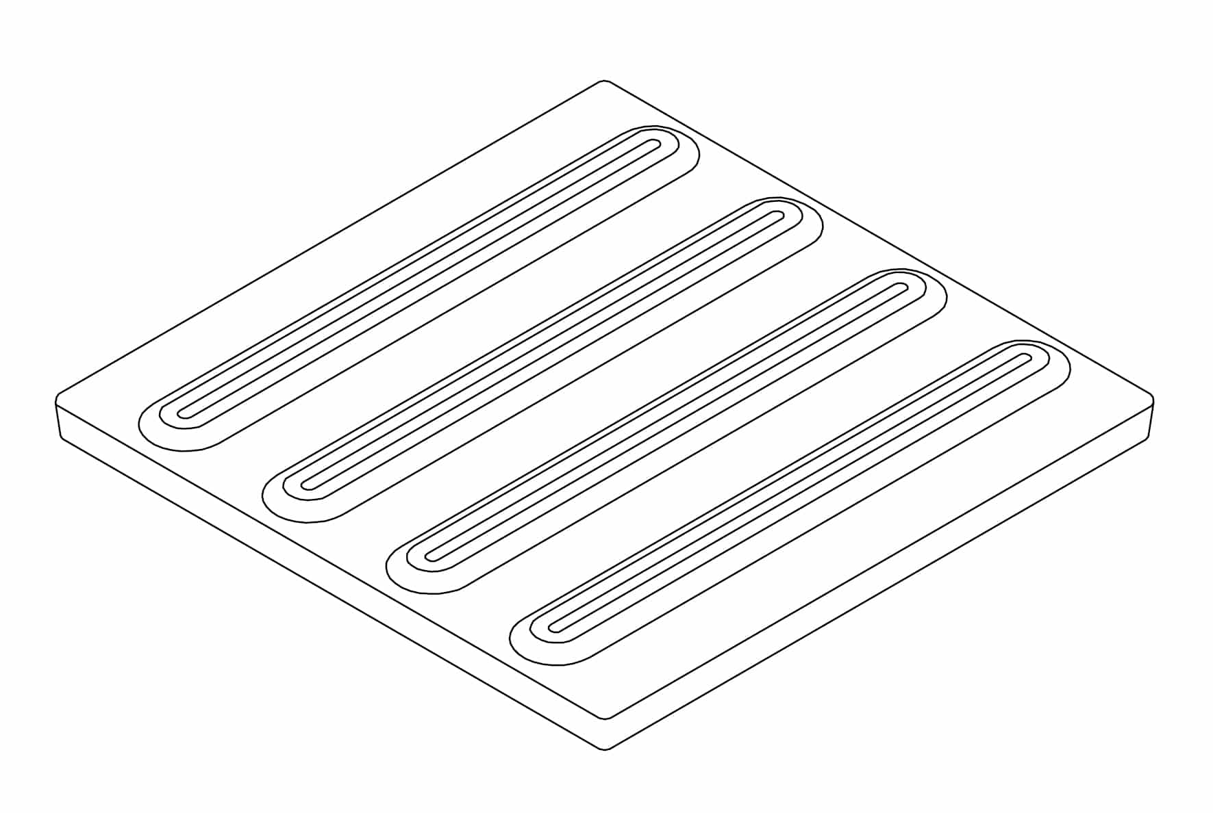 En fyrkantig platta med avfasade snitt.