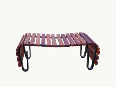 Modern wooden bench with metal legs for outdoor use
