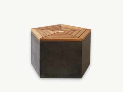 Moderner fünfeckiger Hocker mit Holz- und Betondesign