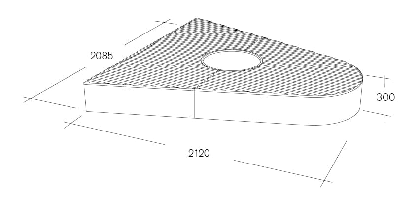 Teknisk tegning af trekantet flade med hul.